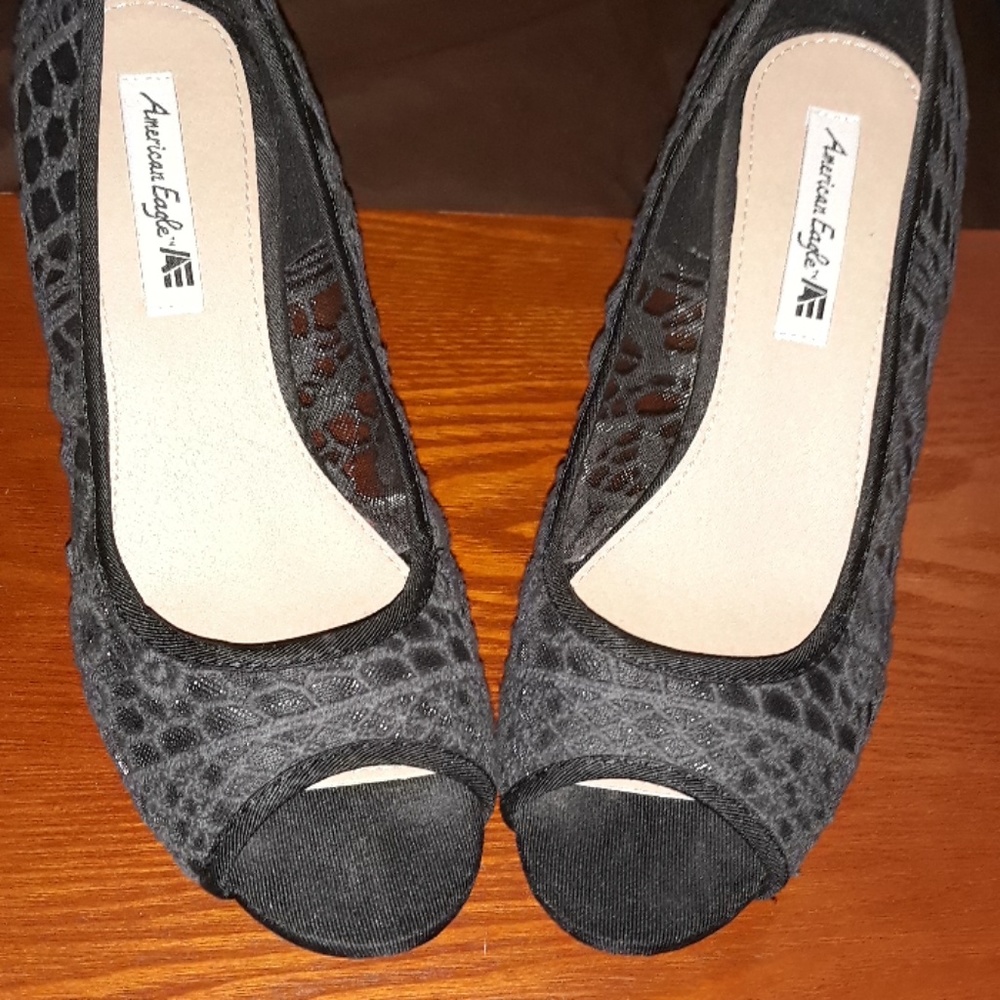 Wedge Platform Shoes Crochet Black 8.5